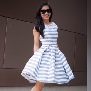 Kate Spade Mariella Gray cotton & Silk blend and White Striped Midi Dress